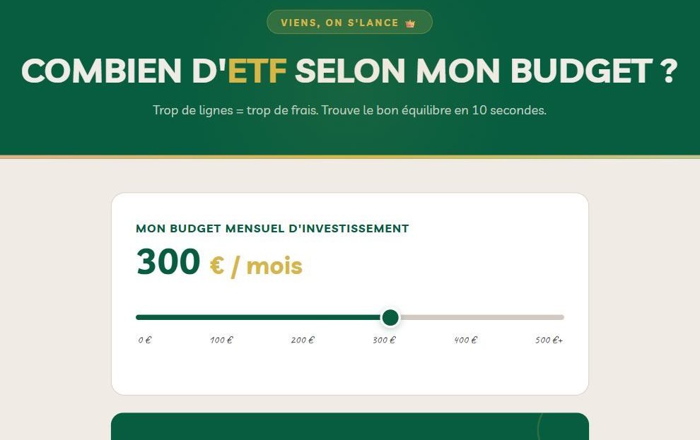 Le simulateur Combien d'ETF avec son curseur de budget mensuel réglé sur 300 € par mois