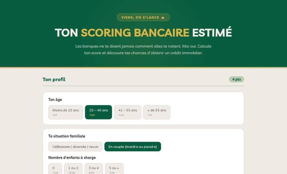 Le calculateur de scoring bancaire et ses questions sur ton profil